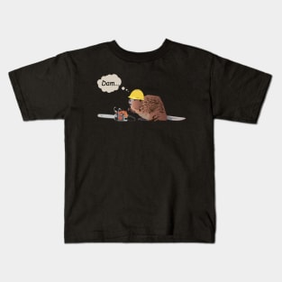 Brown Beaver with Chainsaw and Safety Helmet Kids T-Shirt